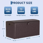 73 Gallon Waterproof Large Resin Deck Box Indoor Outdoor, Lockable Storage Container for Patio Furniture Cushions, Throw Pillows, Garden Tools