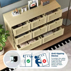 Rattan Dresser with 6 Drawers, Modern Boho Wooden Dresser for Bedroom Storage, Wicker Chest of Drawers with Metal Handles & Wood Legs