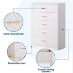 5 Drawer Wooden Dressers for Bedroom, Wood Chest of Drawers with Gold Handles for Closet, Modern Nightstand for Bedside, Storage Organizer Cabinet