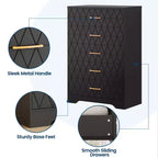 5 Drawer Wooden Dressers for Bedroom, Wood Chest of Drawers with Gold Handles for Closet, Modern Nightstand for Bedside, Storage Organizer Cabinet