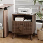 Modern Fluted Bedside Table Set of 2  Wood Bedside Table  2 Drawers & Open Storage Shelf  End Table with Outlets