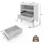 Modern Fluted Bedside Table Set of 2  Wood Bedside Table  2 Drawers & Open Storage Shelf  End Table with Outlets