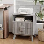Modern Fluted Bedside Table Set of 2  Wood Bedside Table  2 Drawers & Open Storage Shelf  End Table with Outlets