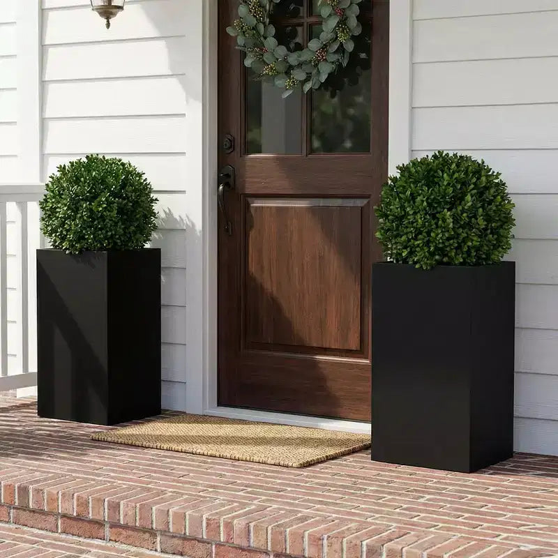 PexFix 2Pcs Metal Planter Boxes Rectangular Outdoor Planters with Drainage Holes & Insert Shelf Large Planter Pots for Porch Patio Garden Indoor Decor