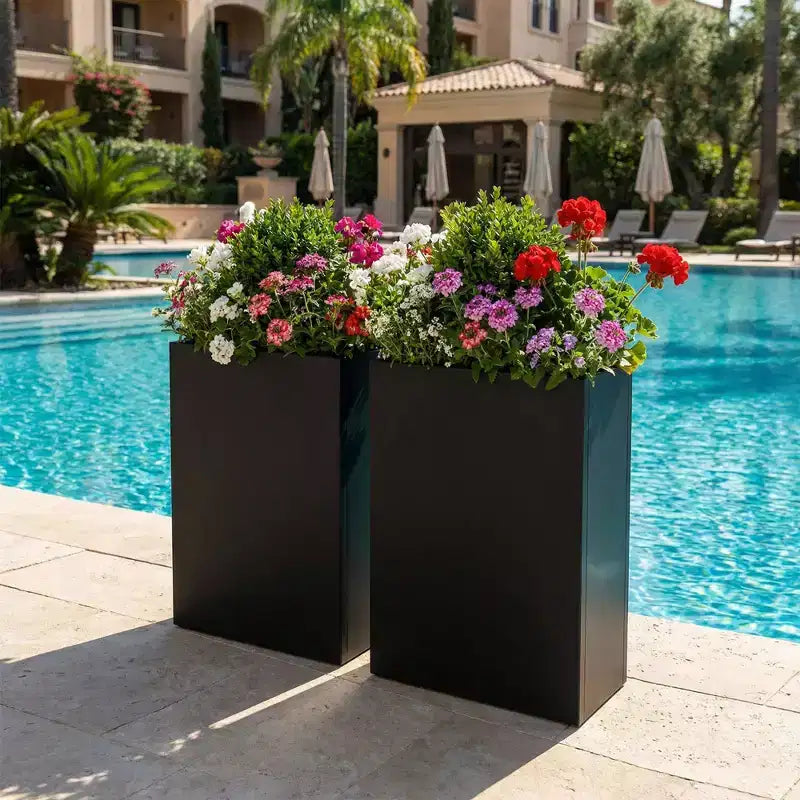 PexFix 2Pcs Metal Planter Boxes Rectangular Outdoor Planters with Drainage Holes & Insert Shelf Large Planter Pots for Porch Patio Garden Indoor Decor