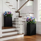 PexFix 2Pcs Metal Planter Boxes Rectangular Outdoor Planters with Drainage Holes & Insert Shelf Large Planter Pots for Porch Patio Garden Indoor Decor
