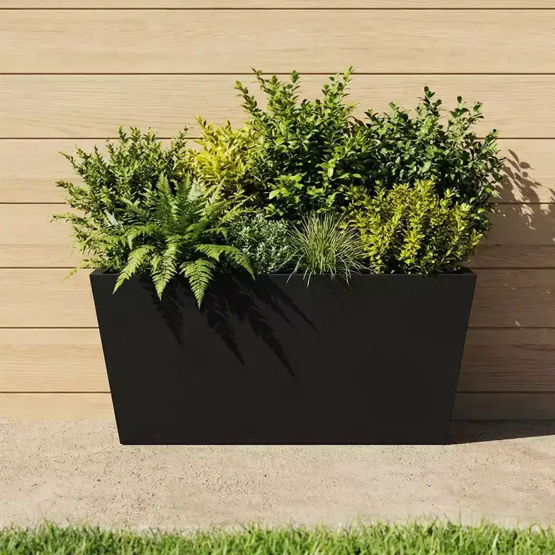 PexFix Tapered Metal Planter Box Black Outdoor Planters with Drainage Holes Large Flower Pots for Indoor Outdoor Patio Garden Commercial Cafe Decor