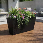 PexFix Tapered Metal Planter Box Black Outdoor Planters with Drainage Holes Large Flower Pots for Indoor Outdoor Patio Garden Commercial Cafe Decor