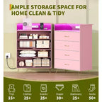 Dresser with Charging Station  4-Drawer Tall Wooden Chest  Large Storage Cabinet for Bedroom, Living Room, or Closet