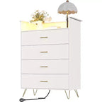 Dresser with Charging Station  4-Drawer Tall Wooden Chest  Large Storage Cabinet for Bedroom, Living Room, or Closet