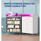 Dresser with Charging Station  4-Drawer Tall Wooden Chest  Large Storage Cabinet for Bedroom, Living Room, or Closet