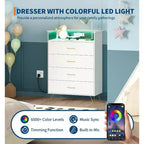 Dresser with Charging Station  4-Drawer Tall Wooden Chest  Large Storage Cabinet for Bedroom, Living Room, or Closet