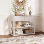34.6 Tall Console Table - Fluted Entryway Table with 2 Drawers, 3-Tier Shelves, Wood Sofa Table for Living Room, Hallway, Foyer, Narrow Entrance