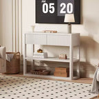 34.6 Tall Console Table - Fluted Entryway Table with 2 Drawers, 3-Tier Shelves, Wood Sofa Table for Living Room, Hallway, Foyer, Narrow Entrance