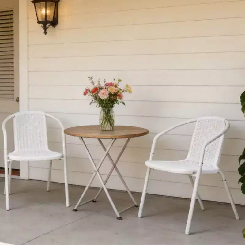 Karl Home PE Rattan Stackable Outdoor Dining Chairs Set Of 2