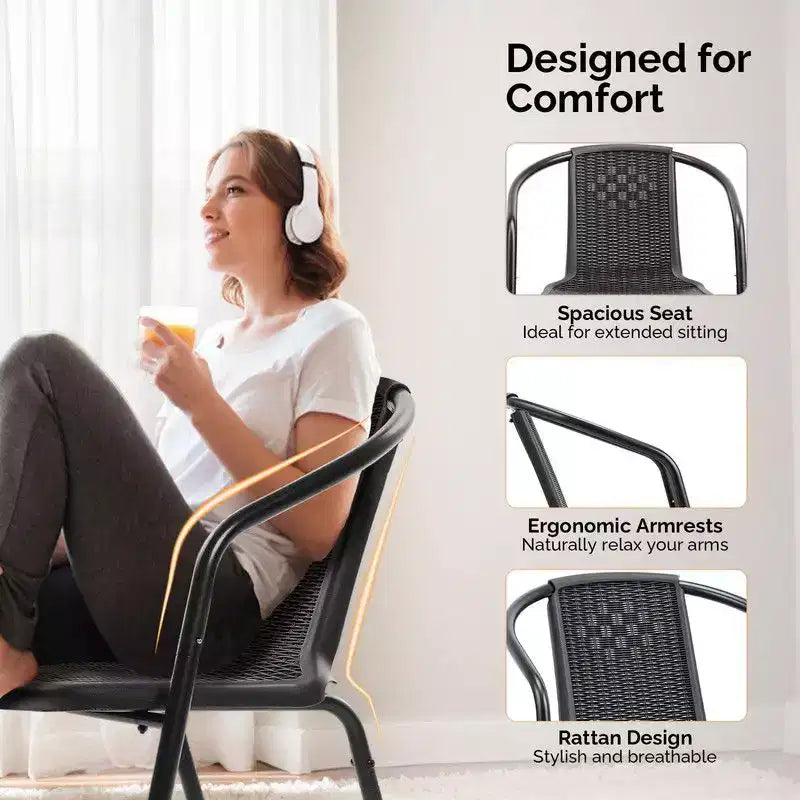 Karl Home PE Rattan Stackable Outdoor Dining Chairs Set Of 2