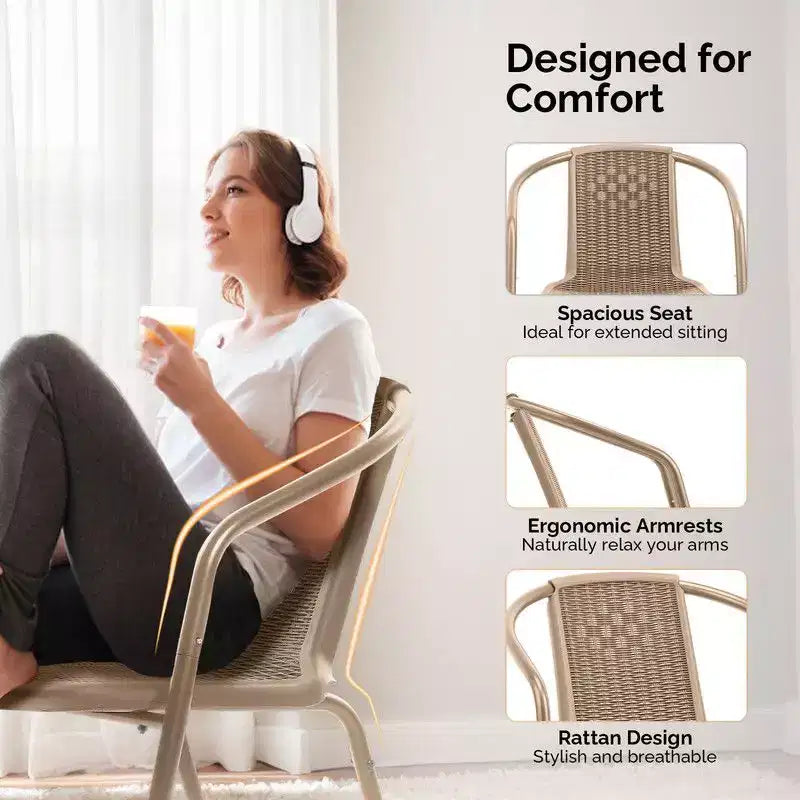 Karl Home PE Rattan Stackable Outdoor Dining Chairs Set Of 2