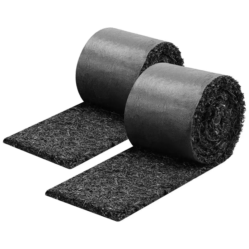VEVOR Rubber Mulch Mat Roll, 2 Rolls 140 x 4.5 in, Recycled Rubber Permanent Mulch Edging Border, Natural-Looking Flower Barrier with Stakes, Black