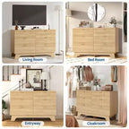 Spacious Storage Solution - 6 Drawer Dresser for Bedroom - Wide Fluted Chest with Gold Handles - Modern Organizer & TV Stand - Natural Oak