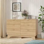Spacious Storage Solution - 6 Drawer Dresser for Bedroom - Wide Fluted Chest with Gold Handles - Modern Organizer & TV Stand - Natural Oak