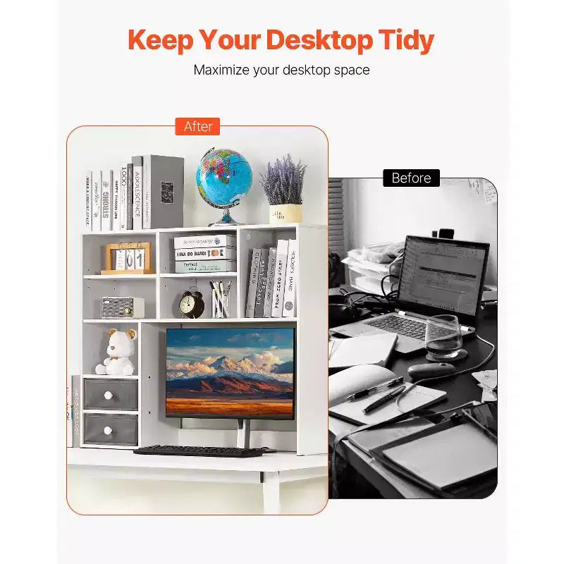 Desktop Bookshelf, 3-Tier Desktop Storage Organizer, 37 X 10 X 31.1 Office Storage Rack Wood Display Shelf