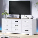 Modern 9-Drawer TV Stand Chest - Black Wood Entertainment Center with Adjustable Mount, Spacious Storage Dresser for 32-85 Inch TVs
