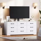 Modern 9-Drawer TV Stand Chest - Black Wood Entertainment Center with Adjustable Mount, Spacious Storage Dresser for 32-85 Inch TVs