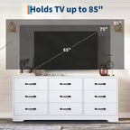 Modern 9-Drawer TV Stand Chest - Black Wood Entertainment Center with Adjustable Mount, Spacious Storage Dresser for 32-85 Inch TVs
