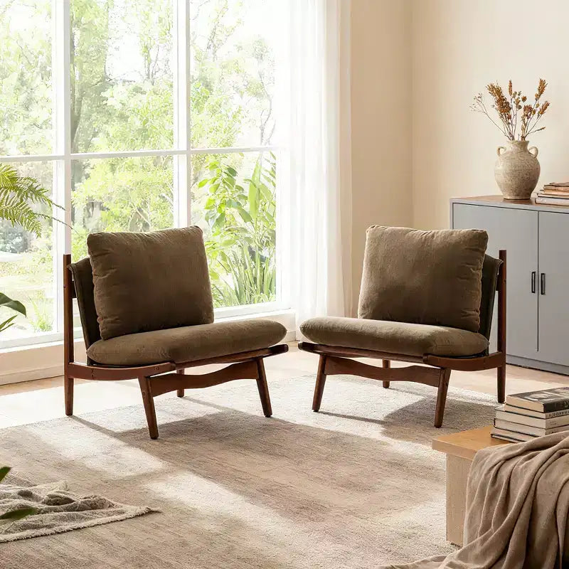 Christopher Knight Home Vista Accent Chair Mocha with Natural Wood Frame, Set of 2