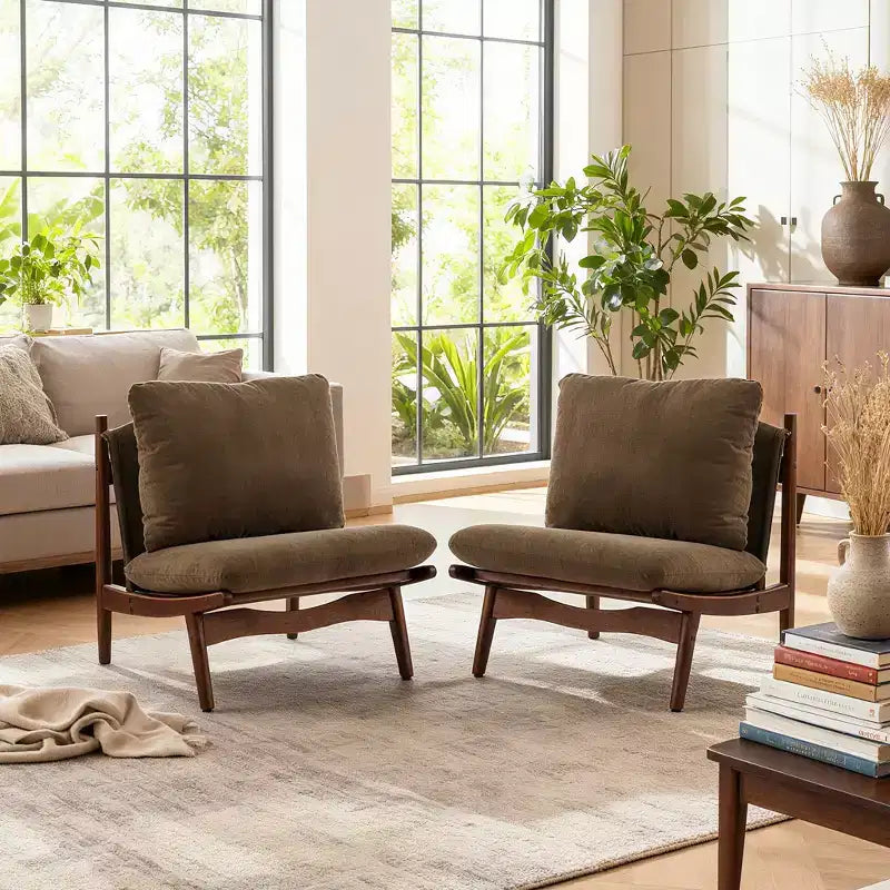 Christopher Knight Home Vista Accent Chair Mocha with Natural Wood Frame, Set of 2