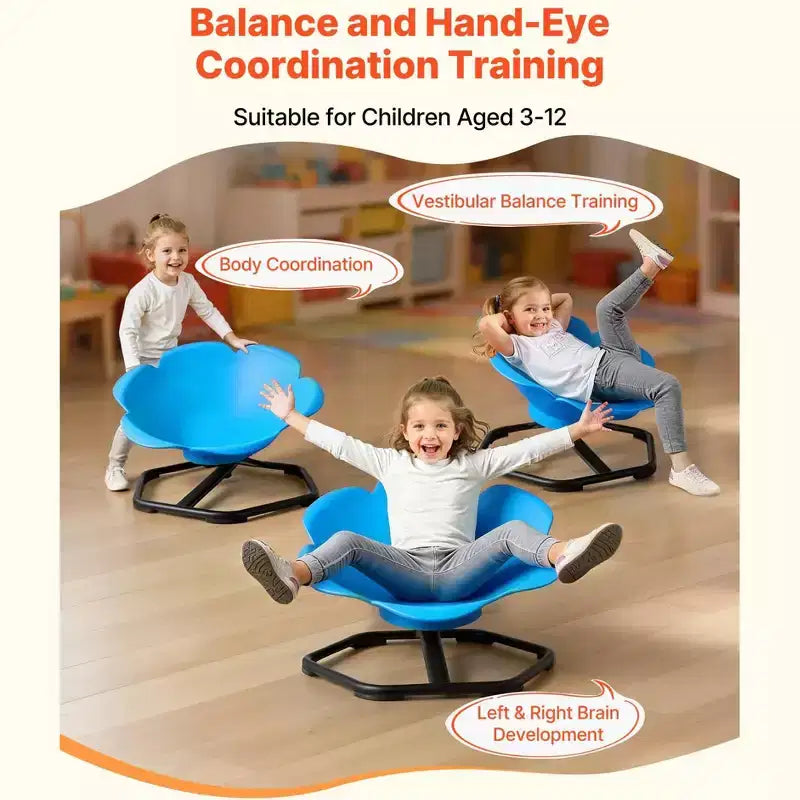Kids Sensory Spinning Swivel Chair Cylinder Sit and Spin Seat with Metal Base 220 lbs Blue