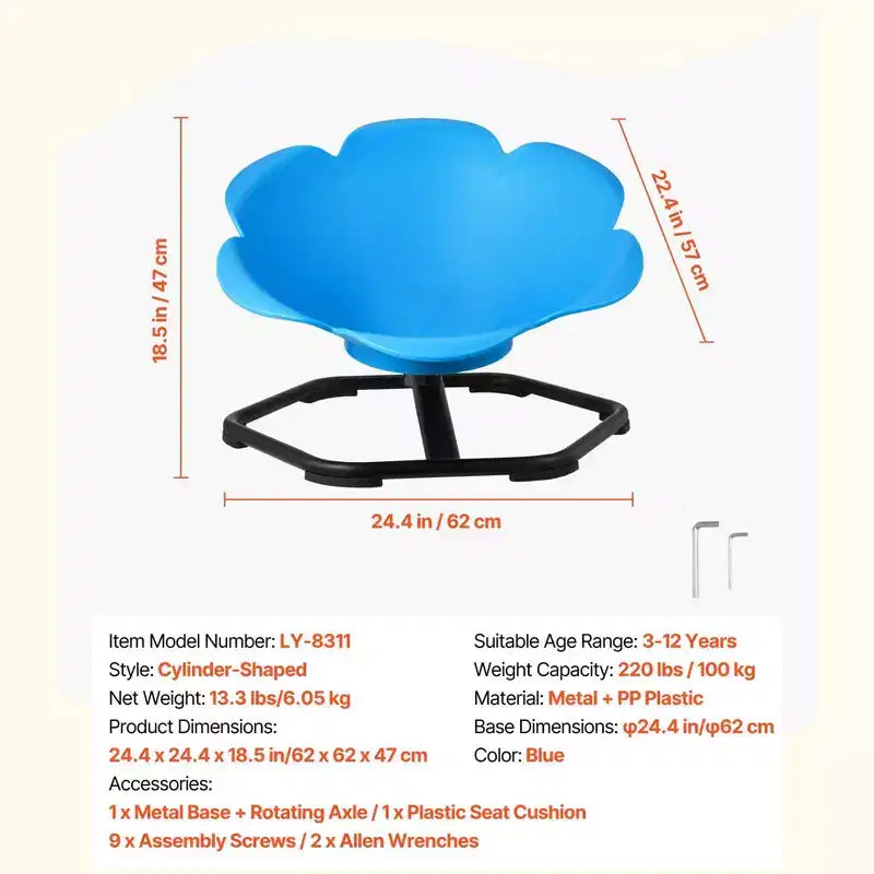 Kids Sensory Spinning Swivel Chair Cylinder Sit and Spin Seat with Metal Base 220 lbs Blue
