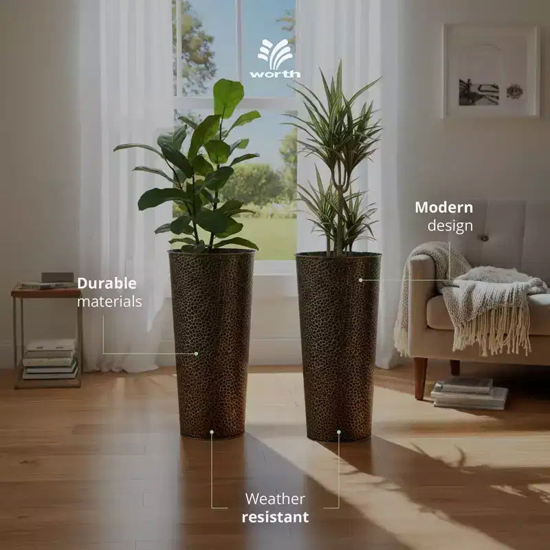 Worth 2 Pack 25 Metal Planter with Inside Pot for Indoors or Outdoors, Bronze