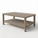 Martha Stewart Lily Pond Indoor-Outdoor Patio Coffee Table with Lower Storage Shelf in Weathered Gray Rattan Wicker