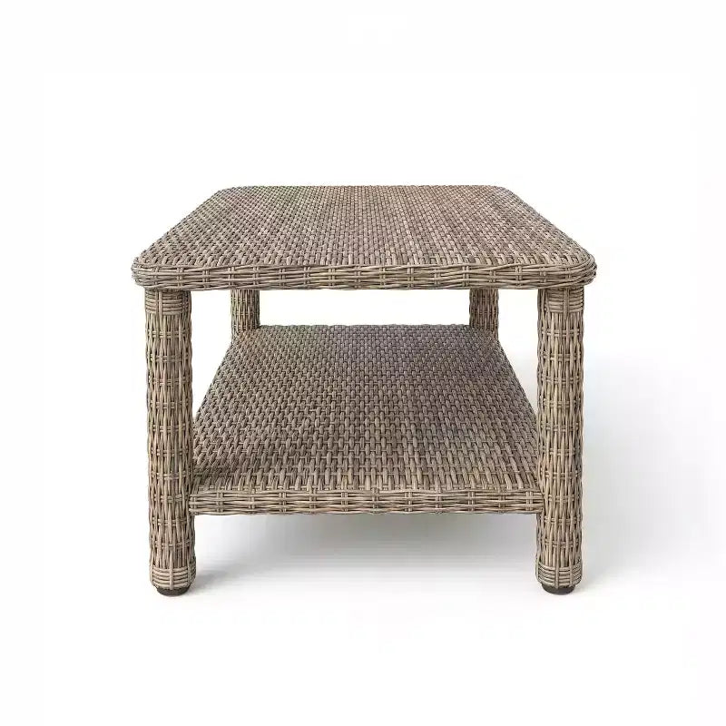 Martha Stewart Lily Pond Indoor-Outdoor Patio Coffee Table with Lower Storage Shelf in Weathered Gray Rattan Wicker