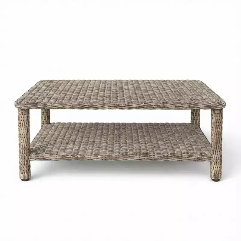 Martha Stewart Lily Pond Indoor-Outdoor Patio Coffee Table with Lower Storage Shelf in Weathered Gray Rattan Wicker