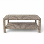 Martha Stewart Lily Pond Indoor-Outdoor Patio Coffee Table with Lower Storage Shelf in Weathered Gray Rattan Wicker