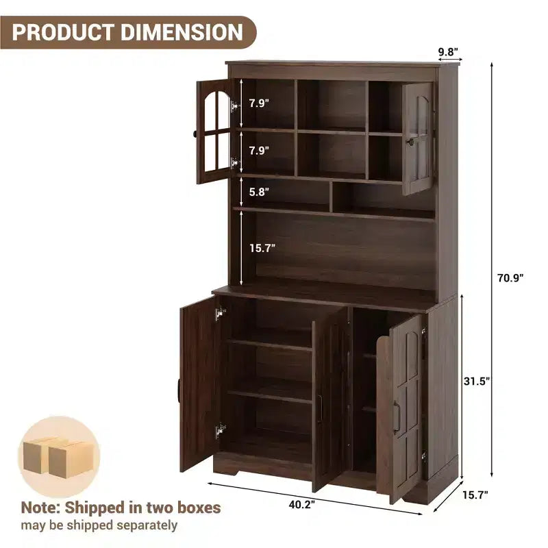 Pantry Cabinet, Tall Kitchen Pantry Storage Cabinet with Hutch, for Dining Room