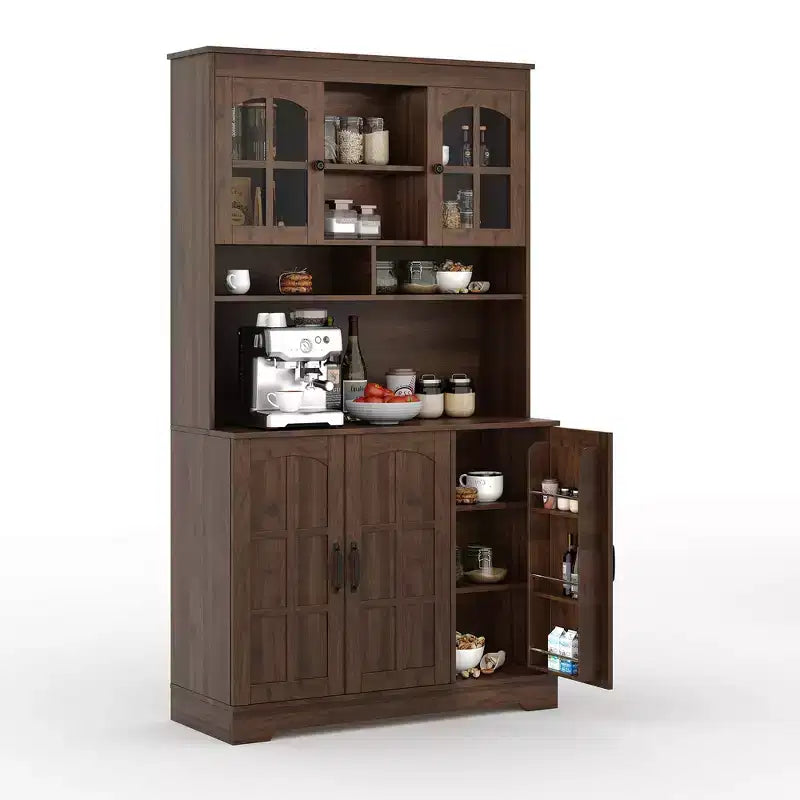 Pantry Cabinet, Tall Kitchen Pantry Storage Cabinet with Hutch, for Dining Room