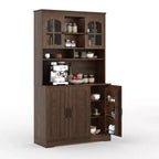 Pantry Cabinet, Tall Kitchen Pantry Storage Cabinet with Hutch, for Dining Room