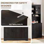 Pantry Cabinet, Tall Kitchen Pantry Storage Cabinet with Hutch, for Dining Room