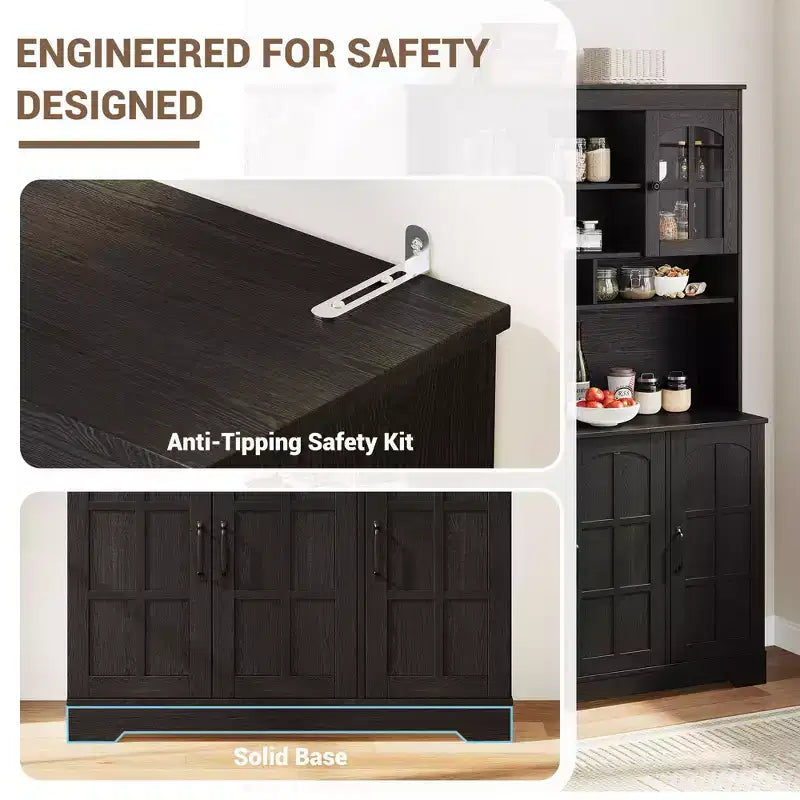 Pantry Cabinet, Tall Kitchen Pantry Storage Cabinet with Hutch, for Dining Room