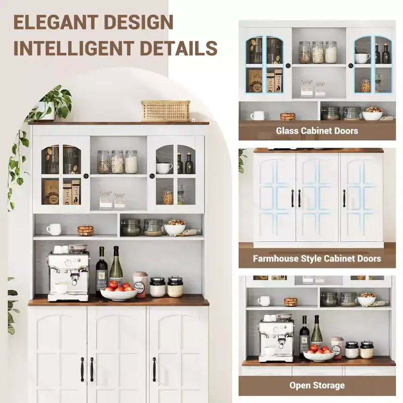 Pantry Cabinet, Tall Kitchen Pantry Storage Cabinet with Hutch, for Dining Room