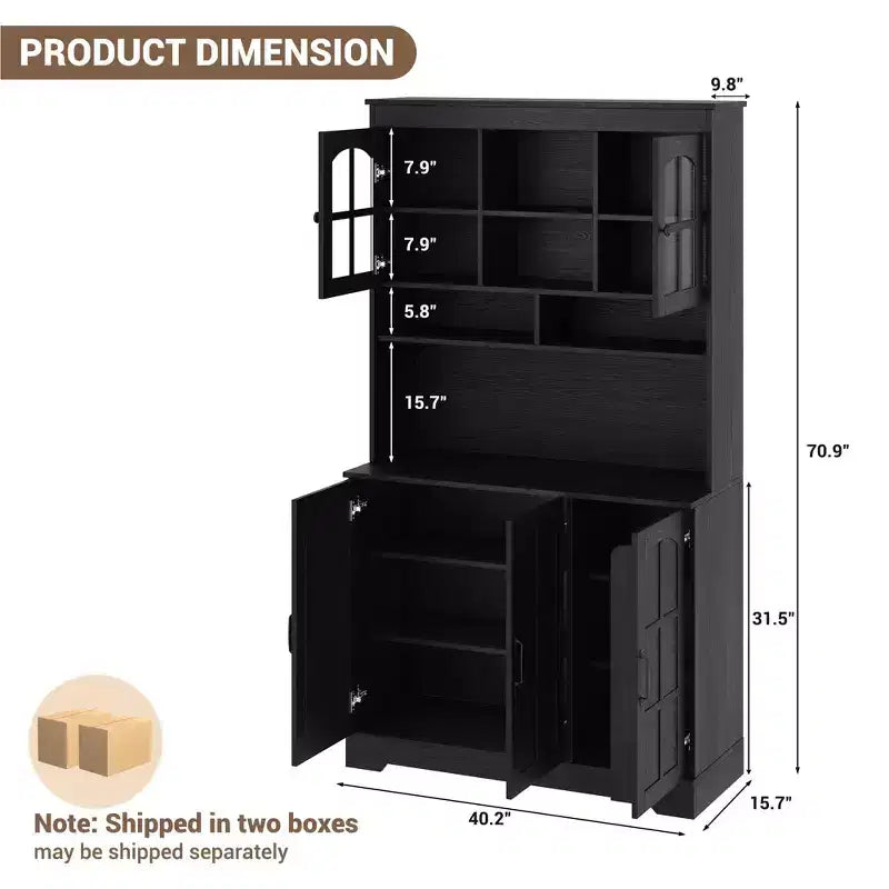 Pantry Cabinet, Tall Kitchen Pantry Storage Cabinet with Hutch, for Dining Room