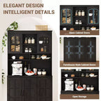 Pantry Cabinet, Tall Kitchen Pantry Storage Cabinet with Hutch, for Dining Room
