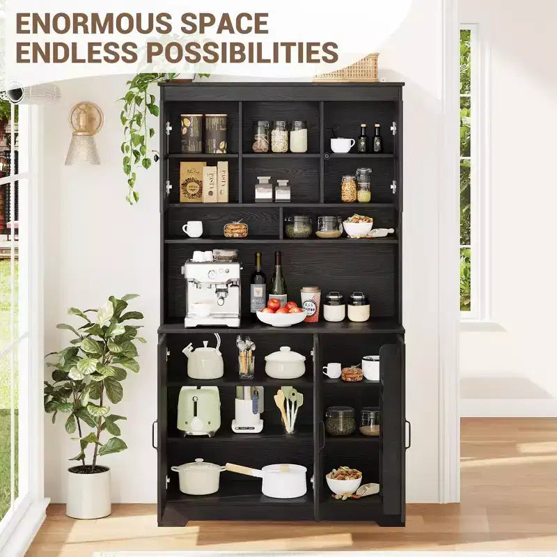 Pantry Cabinet, Tall Kitchen Pantry Storage Cabinet with Hutch, for Dining Room