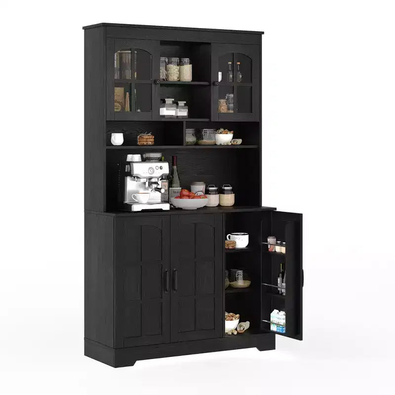 Pantry Cabinet, Tall Kitchen Pantry Storage Cabinet with Hutch, for Dining Room