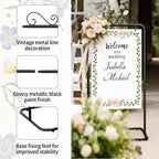 Adjustable Welcome Sign Stand - Sturdy Metal Sign Holder for Wedding, Birthday, Party, Guest Book, Includes 2 Pairs Leather Straps