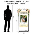 Adjustable Welcome Sign Stand - Sturdy Metal Sign Holder for Wedding, Birthday, Party, Guest Book, Includes 2 Pairs Leather Straps