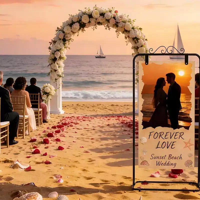 Adjustable Welcome Sign Stand - Sturdy Metal Sign Holder for Wedding, Birthday, Party, Guest Book, Includes 2 Pairs Leather Straps